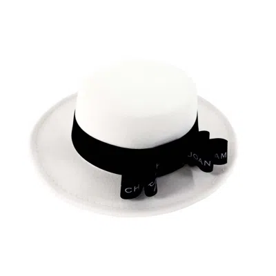 Chanel Joan Elkayam Women's Handmade C J E Bow White Wool Boater Hat