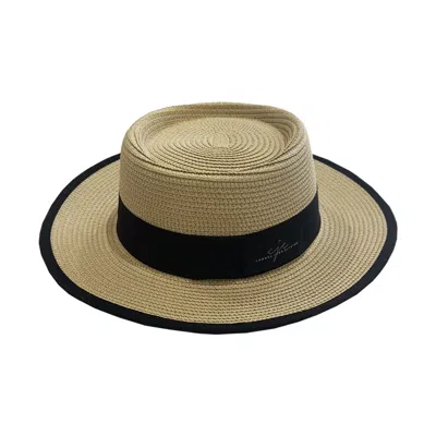 Chanel Joan Elkayam Women's Neutrals / Black Contrast Edge Straw Wide Brim Gambler Hat