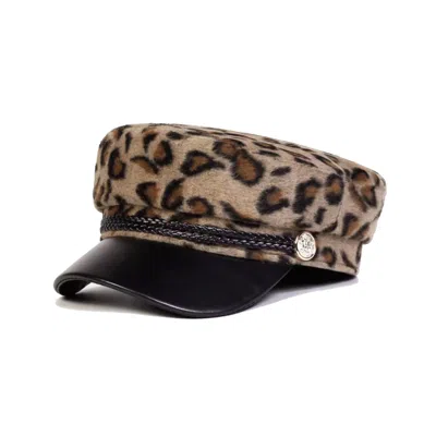 Chanel Joan Elkayam Women's Orange / Brown Braided Trim Faux-leather Front Leopard Print Baker Boy Hat In Animal Print
