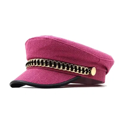Chanel Joan Elkayam Women's Pink / Black Pink Tweed Black Trim Chained Baker Boy Hat In Purple