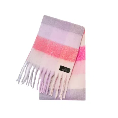 Chanel Joan Elkayam Women's Pink Checkered Large Fringed Cashmere-blend Winter Scarf