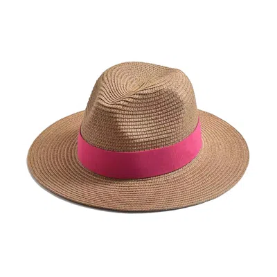 Chanel Joan Elkayam Women's Pink / Purple / Brown Pink Trim Wide Brim Straw Fedora Hat In Pink/purple/brown