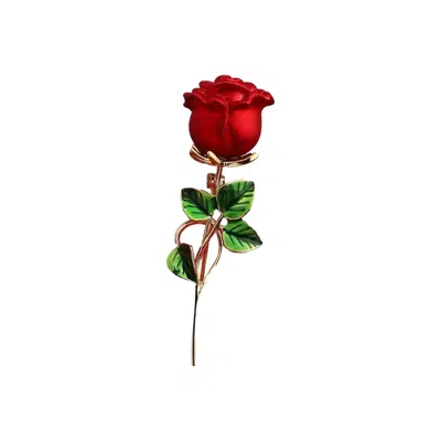 Chanel Joan Elkayam Women's Red / Green / Gold Rose Brooch In Multi