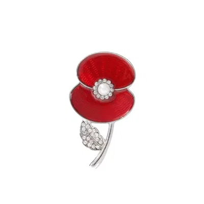 Chanel Joan Elkayam Women's Red / Silver British Remembrance Poppy Brooch In Multi