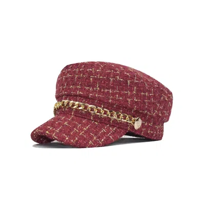 Chanel Joan Elkayam Women's Red Tweed Baker Boy Hat