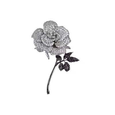 Chanel Joan Elkayam Women's Silver / Black Large Silver Crystal Rose Brooch In Multi