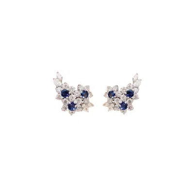 Chanel Joan Elkayam Women's Silver / Blue Crystal Silver Floral Earrings In Multi