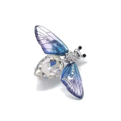 Chanel Joan Elkayam Women's Silver / Blue Silver Crystal Enamelled Bee Brooch
