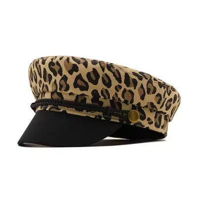 Chanel Joan Elkayam Women's Yellow / Orange / Black Leopard Print Braided Trim Denim Baker Boy Hat In Yellow/orange/black