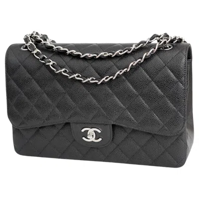 Pre-owned Chanel Jumbo Caviar Leather Black Classic Flap Bag