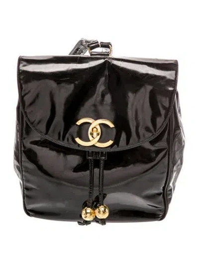 Pre-owned Chanel Jumbo Cc Drawstring Backpack In Black