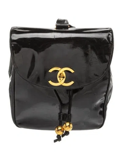 Pre-owned Chanel Jumbo Cc Drawstring Backpack In Black