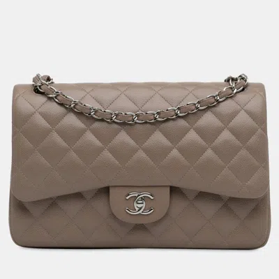 Pre-owned Chanel Jumbo Classic Caviar Double Flap Bag In Brown