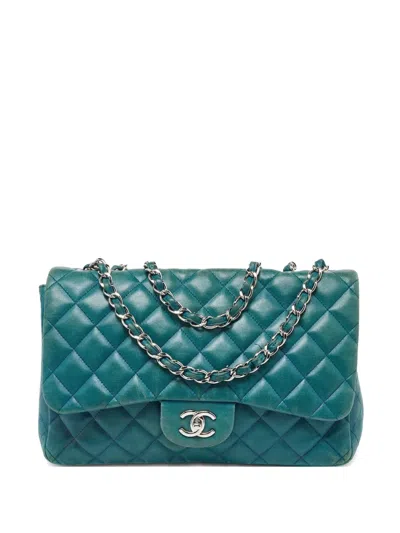 Pre-owned Chanel Jumbo Classic Double Flap Shoulder Bag In Green