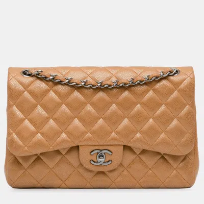 Pre-owned Chanel Jumbo Classic Iridescent Caviar Double Flap In Brown