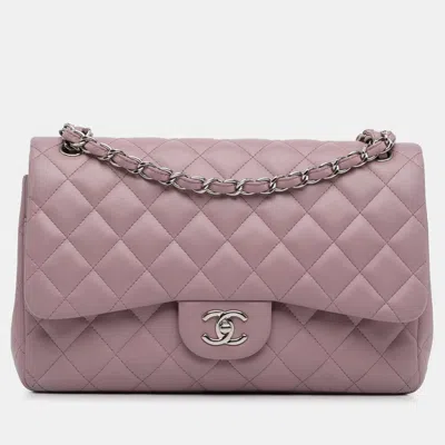 Pre-owned Chanel Jumbo Classic Lambskin Double Flap Bag In Purple