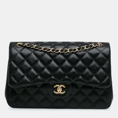 Pre-owned Chanel Jumbo Classic Lambskin Double Flap In Black