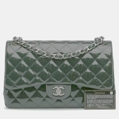 Pre-owned Chanel Jumbo Classic Patent Double Flap In Green