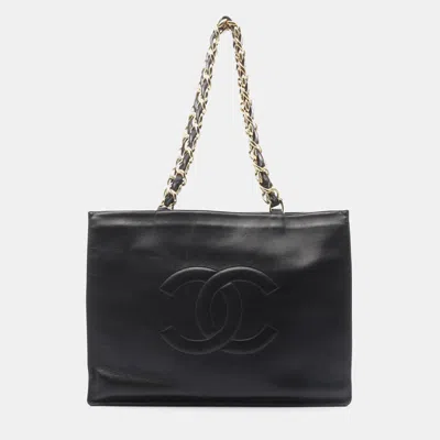 Pre-owned Chanel Jumbo Coco Mark Chain Tote Bag Lambskin Sheep Leather Black Ghw Cc
