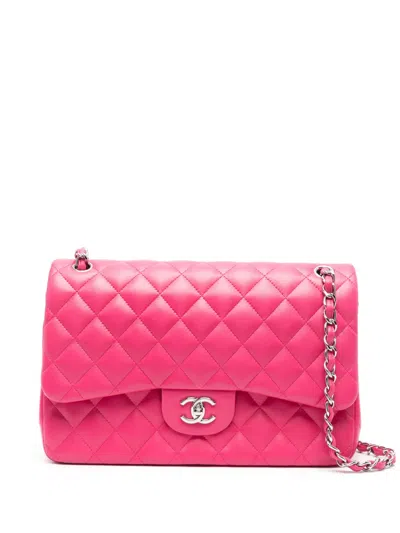 Pre-owned Chanel Jumbo Leather Shoulder Bag In Pink