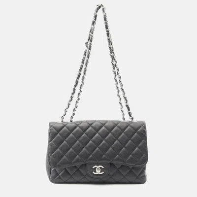Pre-owned Chanel Jumbo Matelasse 30 Double Flap Chain Shoulder Bag Calfskin Blk In Black