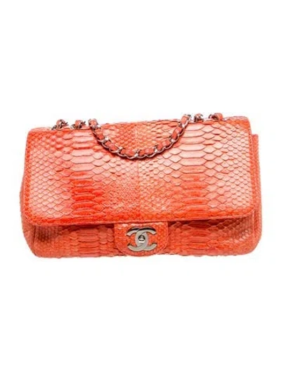Pre-owned Chanel Jumbo Python Single Flap Bag In Orange