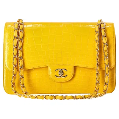 Pre-owned Chanel Jumbo Shiny Skin Alligator Timeless Double Flap Bag In Yellow