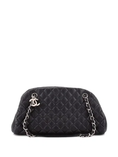 Pre-owned Chanel Just Mademoiselle Bag Quilted Caviar Medium Shoulder Bag In Black
