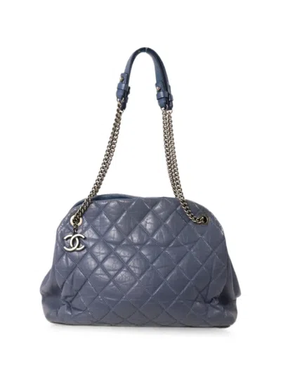 Pre-owned Chanel Just Mademoiselle Bowling Quilted Shoulder Bag In Blue