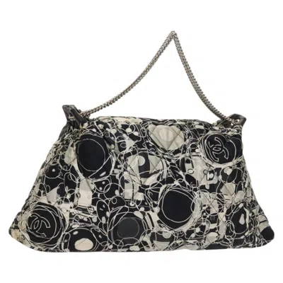 Pre-owned Chanel Kaleidoscope Chain Tote Quilted Printed Satin Black Silk Bag ()