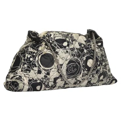 Pre-owned Chanel Kaleidoscope Chain Tote Quilted Printed Satin Silk Shoulder Bag Bag () In Black