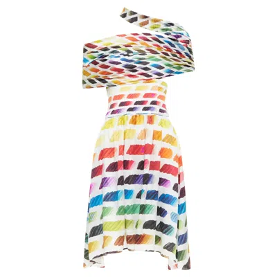 Pre-owned Chanel Karl Lagerfeld 2014 Runway Colorama Icon Brush Silk Top Skirt Fr34 Xs In Multi