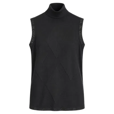 Pre-owned Chanel Karl Lagerfeld Fall 2007 07a Sport Logo Trim Sleeveless Sweater In Black