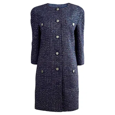 Pre-owned Chanel Karl Lagerfeld Fall 2014 Purple Navy Tweed Coat