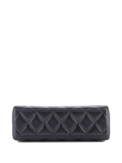 Pre-owned Chanel Kelly Top Handle Shopping Bag Quilted Shiny Aged Calfskin Mini Satchel In Black