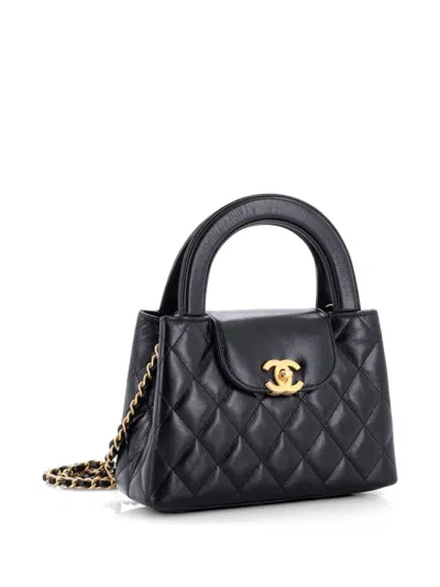 Pre-owned Chanel Kelly Top Handle Shopping Bag Quilted Shiny Aged Calfskin Mini Satchel In Black