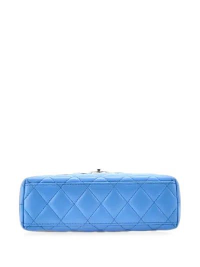 Pre-owned Chanel Kelly Top Handle Shopping Bag Quilted Shiny Aged Calfskin Mini Satchel In Blue