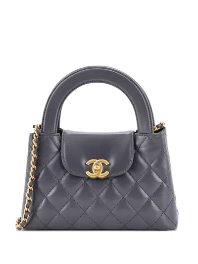 Pre-owned Chanel Kelly Top Handle Shopping Bag Quilted Shiny Aged Calfskin Mini Satchel In Gray