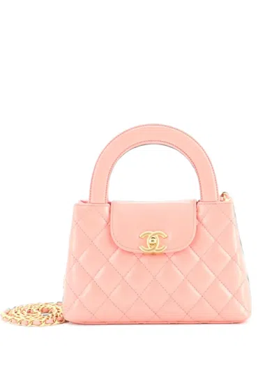 Pre-owned Chanel Kelly Top Handle Shopping Bag Quilted Shiny Aged Calfskin Mini Satchel In Pink