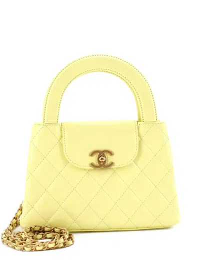 Pre-owned Chanel Kelly Top Handle Shopping Bag Quilted Shiny Aged Calfskin Mini Satchel In Yellow