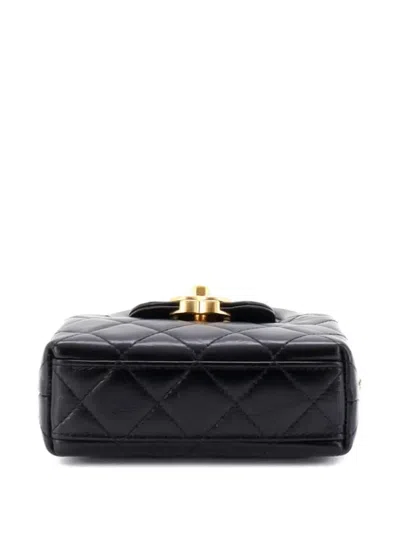 Pre-owned Chanel Kelly Top Handle Shopping Bag Quilted Shiny Aged Calfskin Nano Crossbody Bag In Black