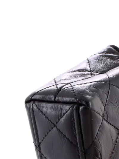 Pre-owned Chanel Kelly Top Handle Shopping Bag Quilted Shiny Aged Calfskin Nano Crossbody Bag In Black