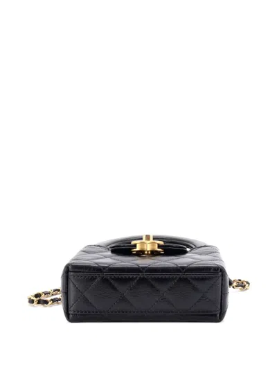 Pre-owned Chanel Kelly Top Handle Shopping Bag Quilted Shiny Aged Calfskin Nano Crossbody Bag In Black
