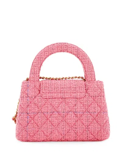 Pre-owned Chanel Kelly Top Handle Shopping Bag Quilted Tweed Mini Satchel In Pink