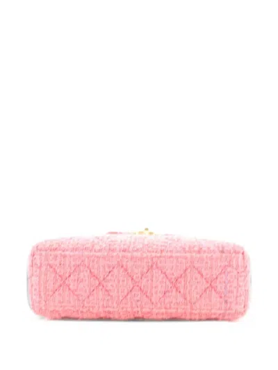 Pre-owned Chanel Kelly Top Handle Shopping Bag Quilted Tweed Mini Satchel In Pink