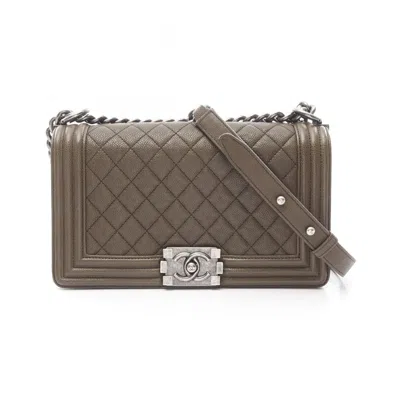 Pre-owned Chanel Khaki Grained Calfskin Shoulder Bag ()