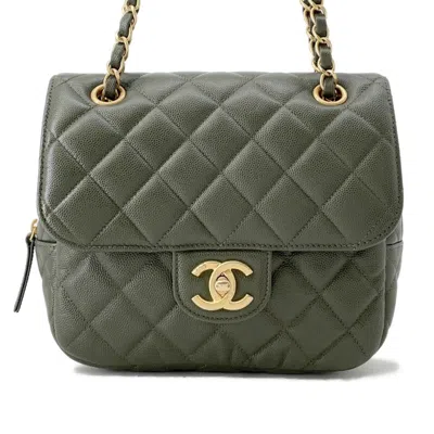 Pre-owned Chanel Khaki Grained Calfskin Shoulder Bag ()