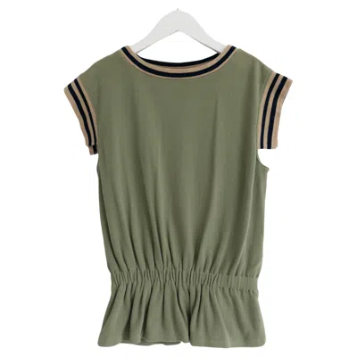 Pre-owned Chanel Khaki Knit Striped Trim Top Cruise 2017 17c Cuba In Gray