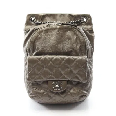 Pre-owned Chanel Khaki Leather Backpack () In Brown