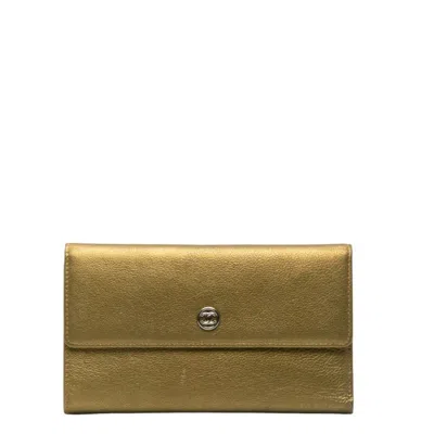 Pre-owned Chanel Khaki Metallic Leather Wallet (tri-fold) ()